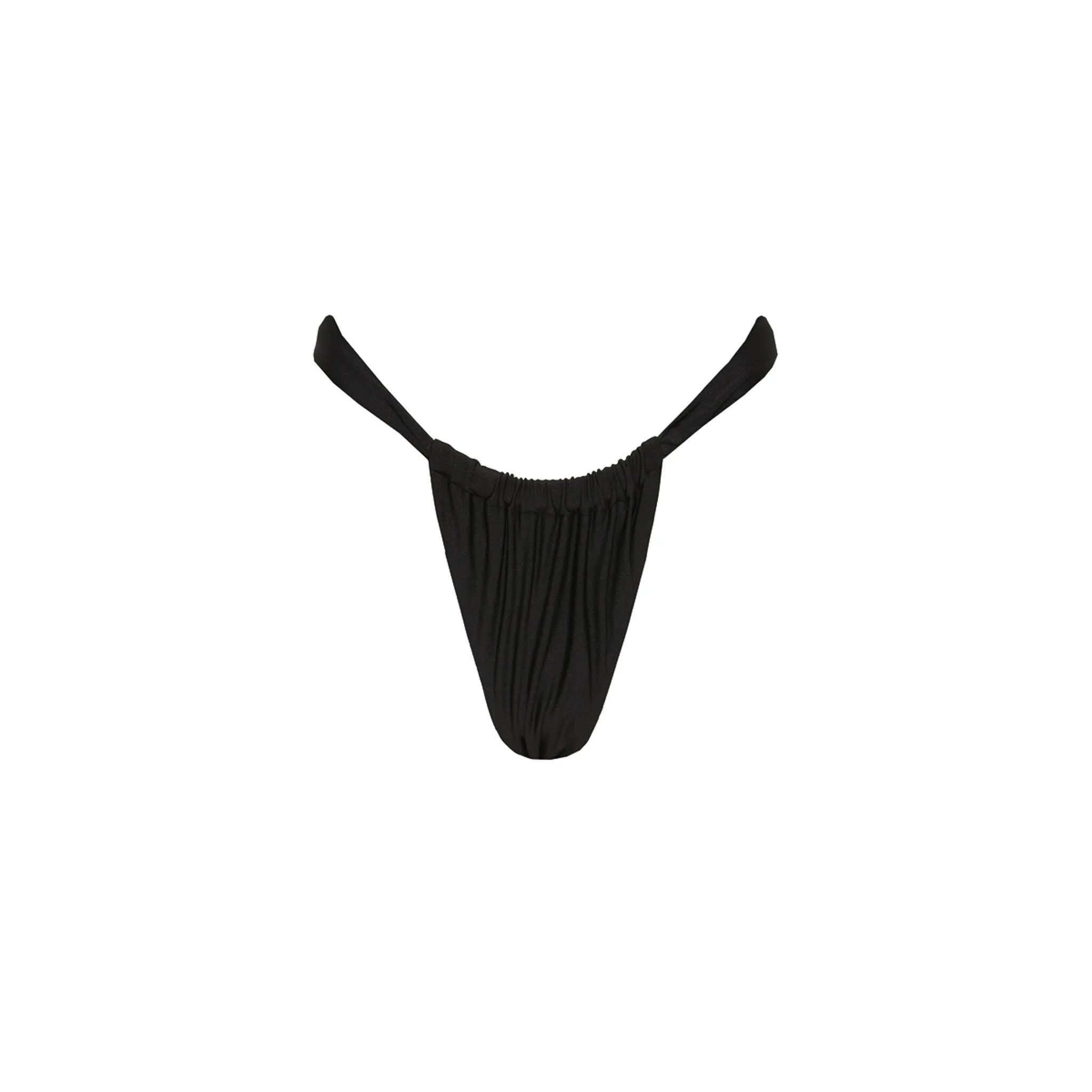 Ruched Thong Bikini Bottom - Moonlight Black