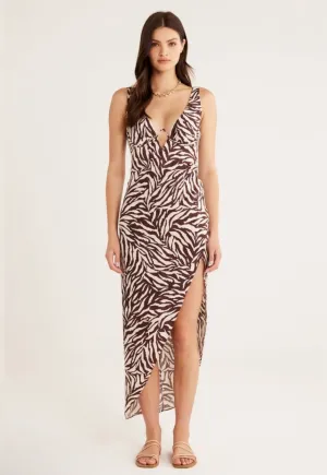 Rumer Cyrus Maxi Zebra Brown Print Underwire Maxi Dress