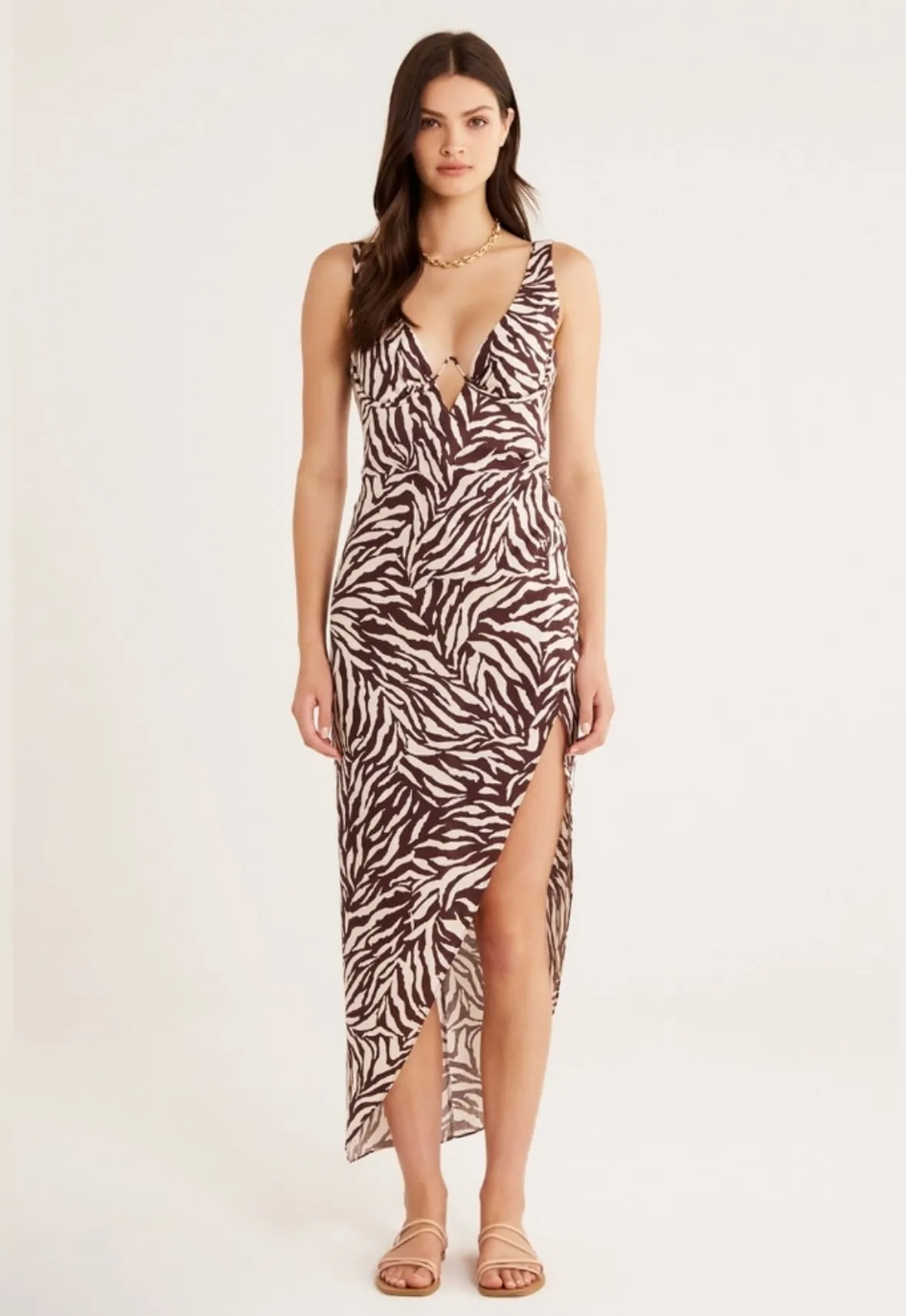 Rumer Cyrus Maxi Zebra Brown Print Underwire Maxi Dress