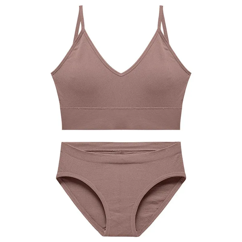 SALSPOR Women's Seamless Sport Underwear Set - Wireless Padded Bra & Solid Panties, Plus Size Comfort