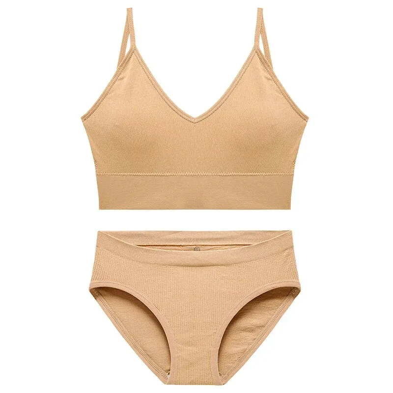 SALSPOR Women's Seamless Sport Underwear Set - Wireless Padded Bra & Solid Panties, Plus Size Comfort