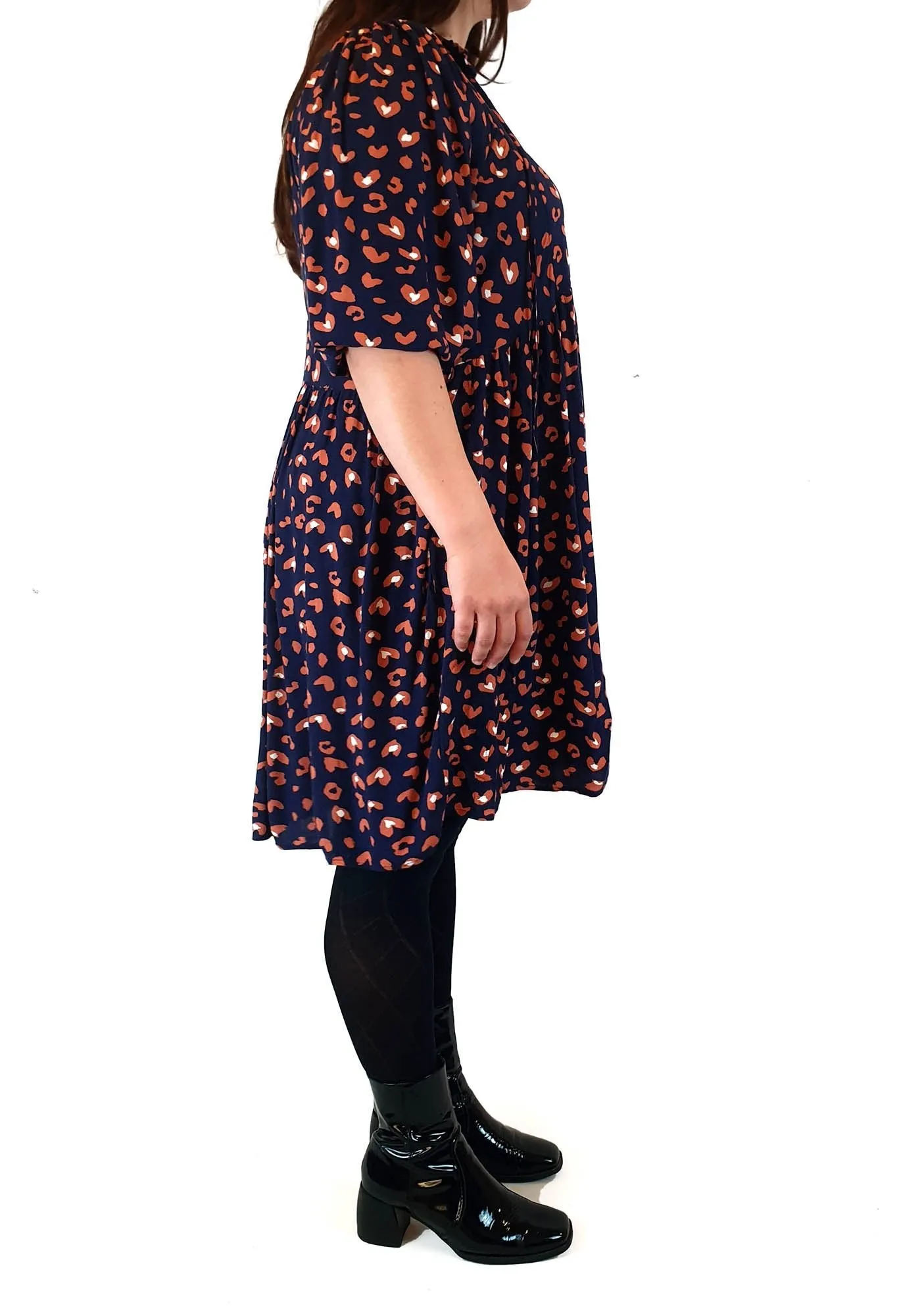 Sass navy animal print long sleeve dress size 14