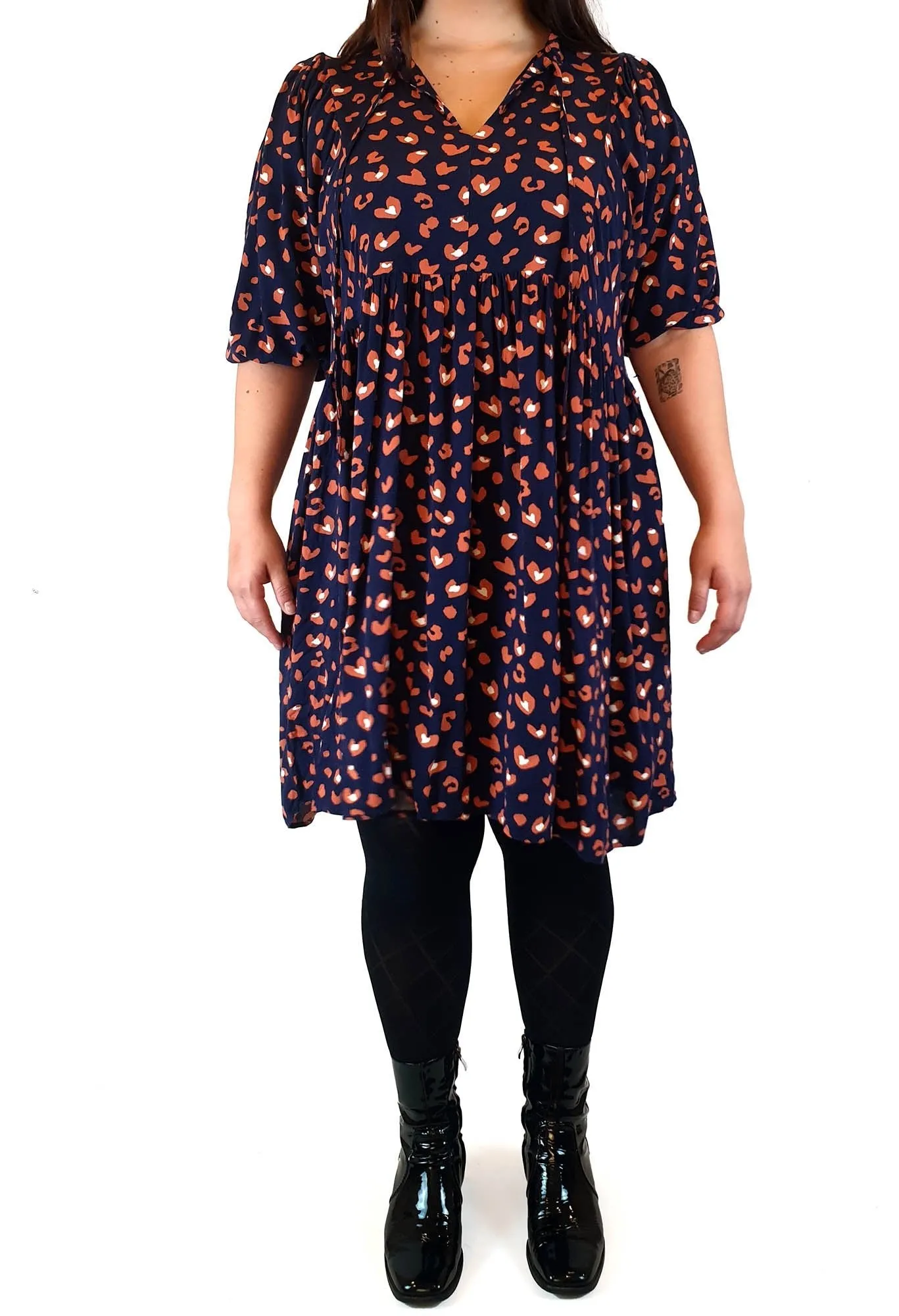 Sass navy animal print long sleeve dress size 14