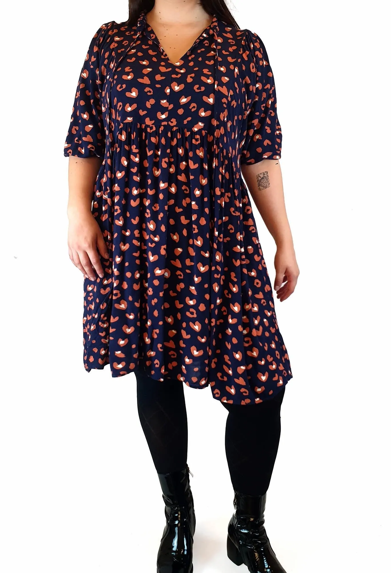 Sass navy animal print long sleeve dress size 14