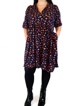Sass navy animal print long sleeve dress size 14