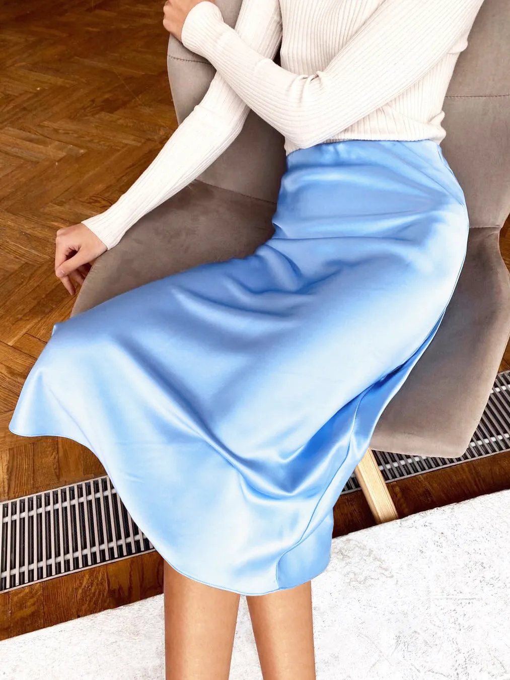 Satin Solid Midi Skirt
