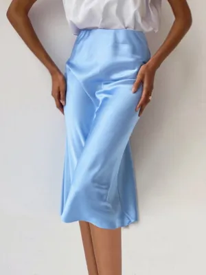 Satin Solid Midi Skirt
