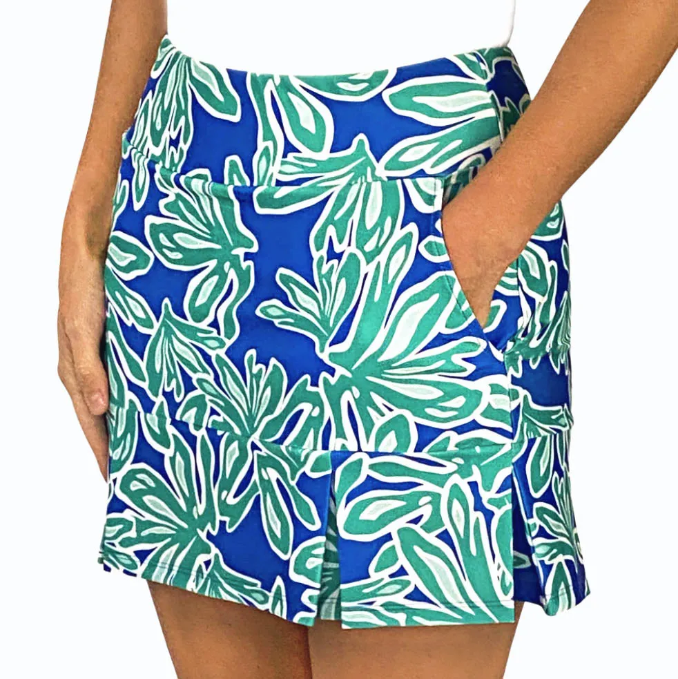 Scottsdale Pleated Skort in Beach Palm Royal and Aqua Tides