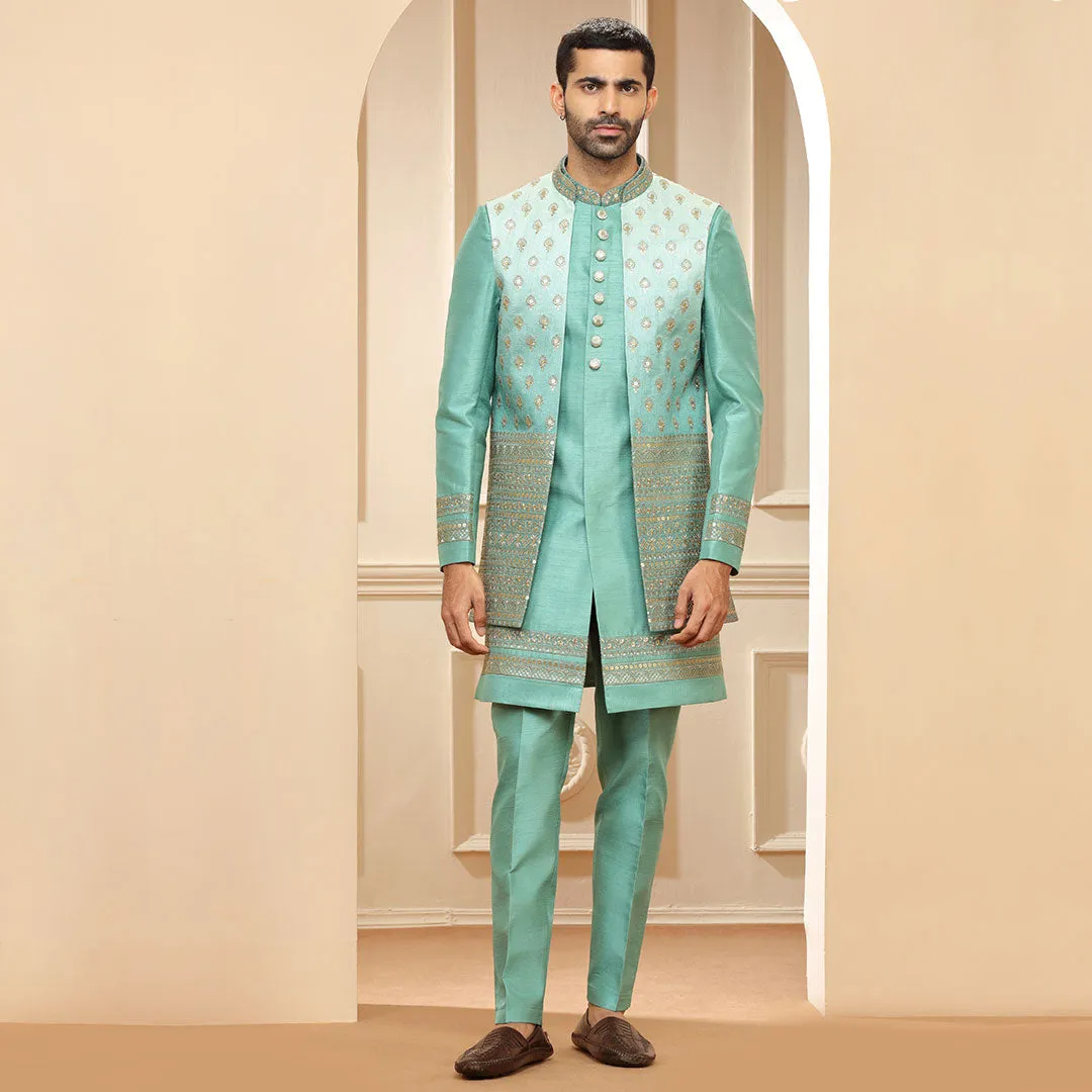 Seafoam Green Ombre Three Piece Indo Western