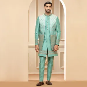 Seafoam Green Ombre Three Piece Indo Western