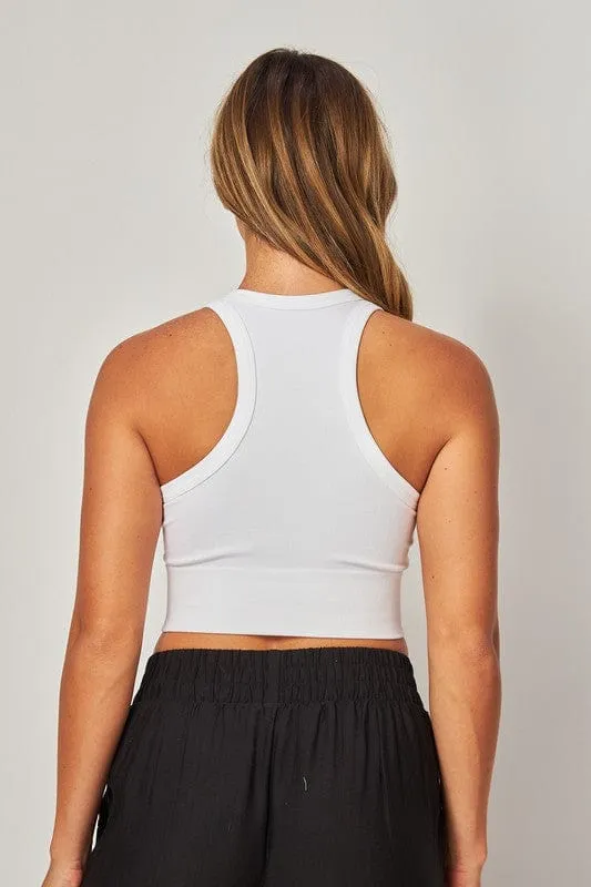 Seamless High Neck Bra-White