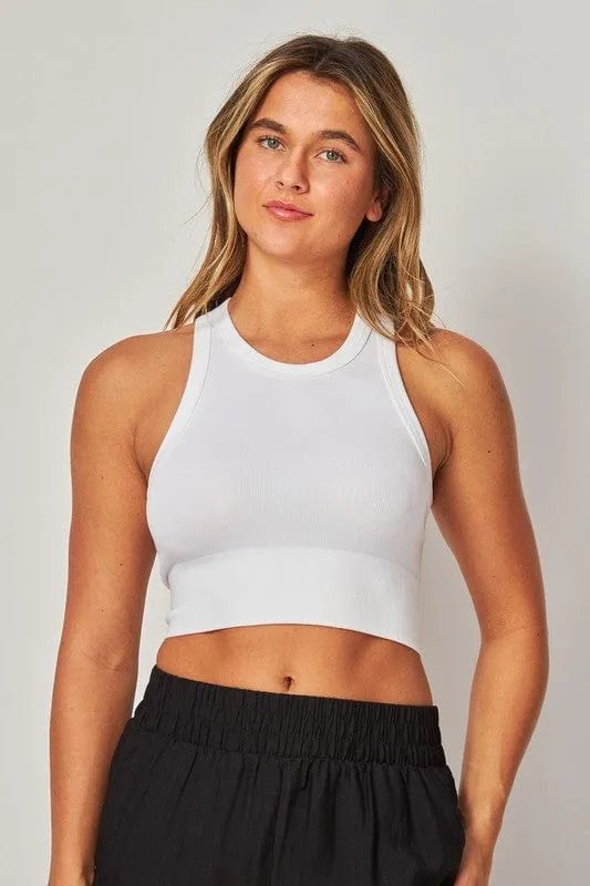 Seamless High Neck Bra-White
