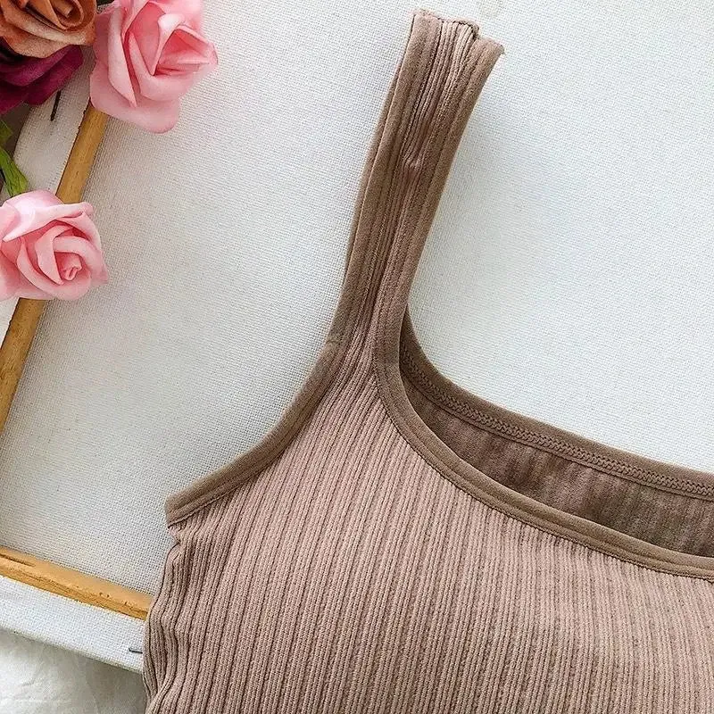 Seamless Women's Crop Top Underwear - Wire-Free U-Shaped Camisole, Wide Straps, Striped Solid Bralette Lingerie