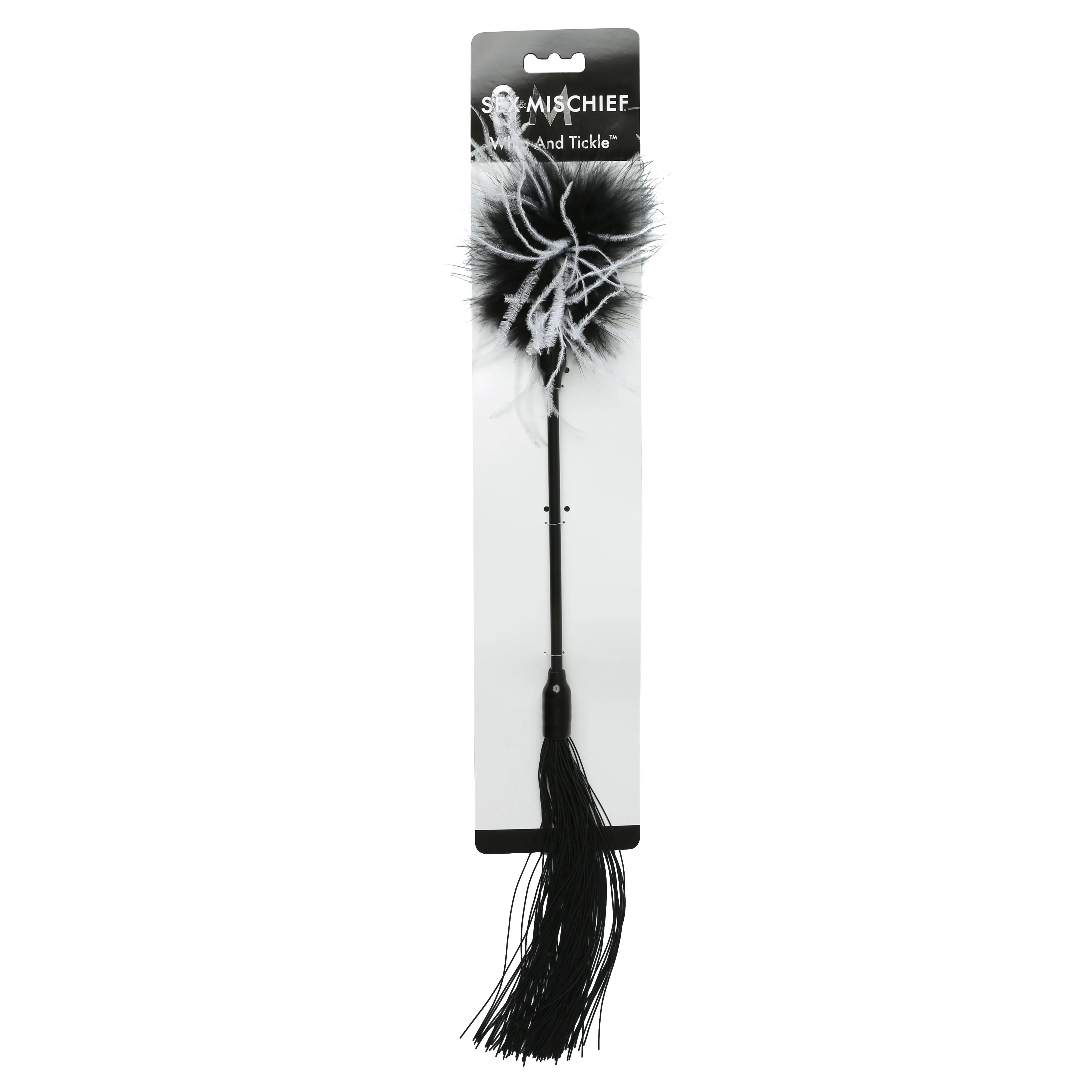 Sex and Mischief Black Whip and Tickler – Sensual Feather and Rubber Play
