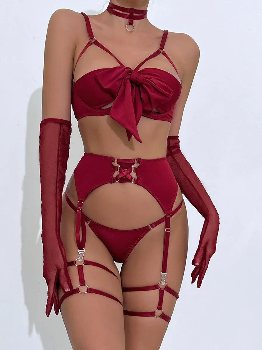 Sexy Garter Hollow Sexy Lingerie Four-piece Set MSL041