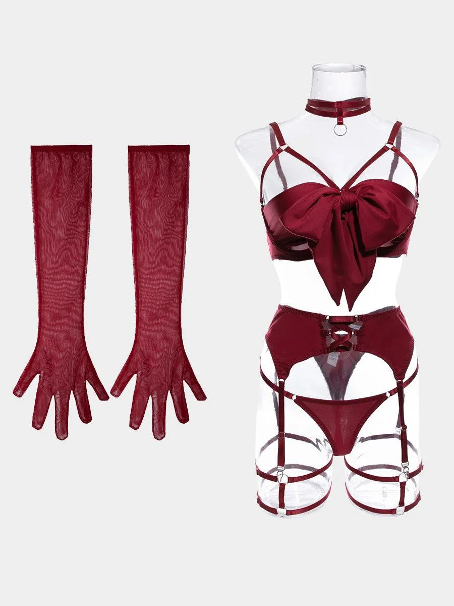 Sexy Garter Hollow Sexy Lingerie Four-piece Set MSL041