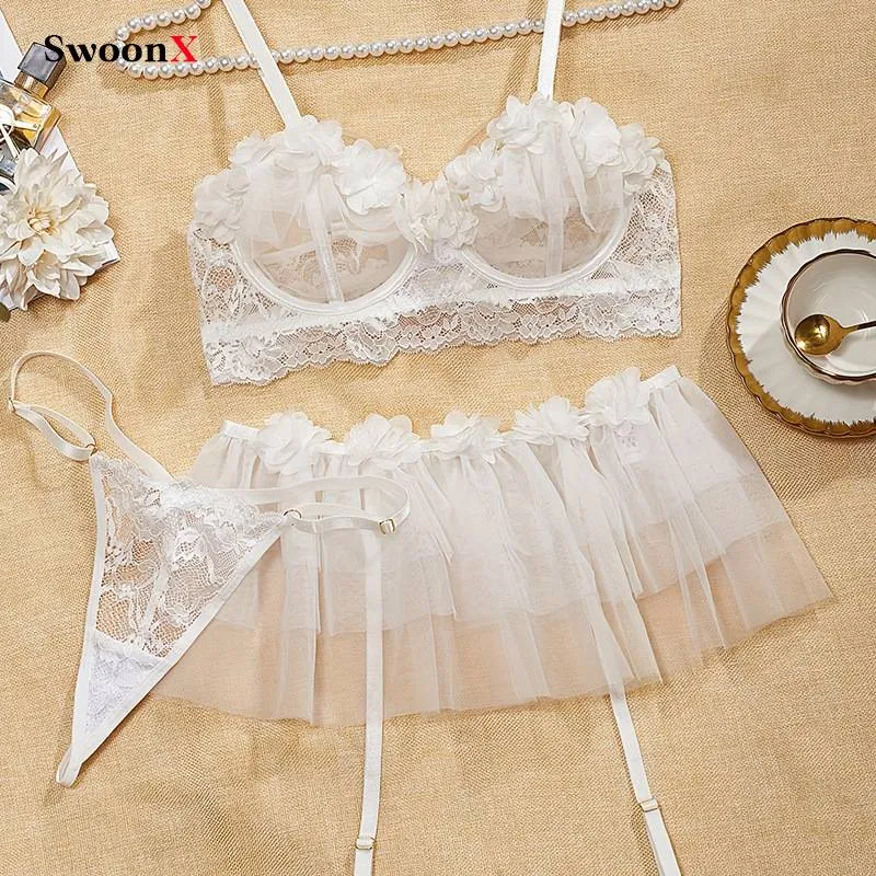 Sexy Lace Lingerie Set - Sheer Lace Skirt & G-String Panties