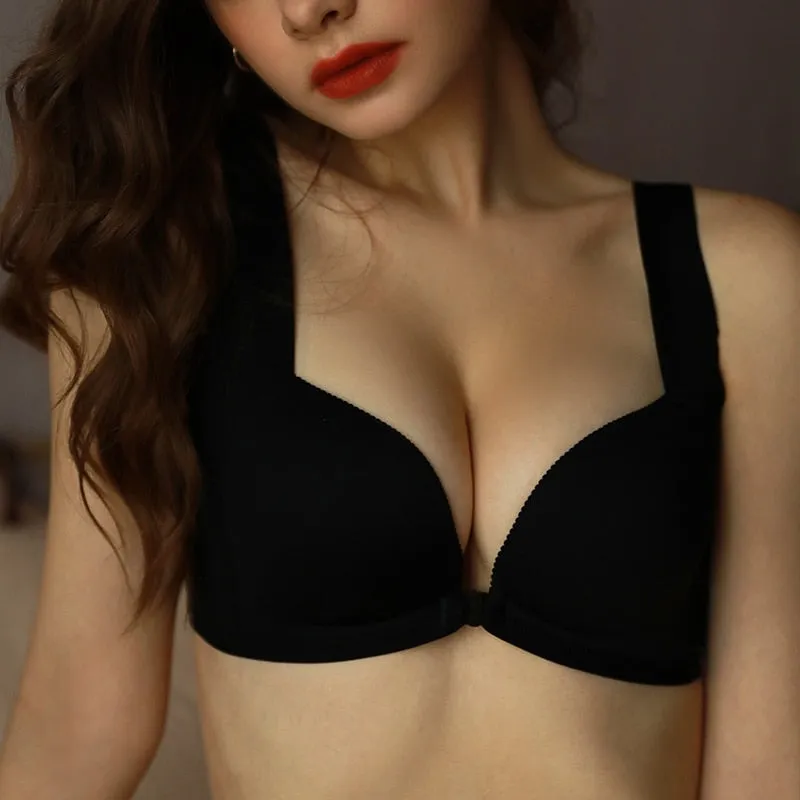 Sexy Seamless Bra for Women - Front Buckle, Deep V, Push Up, 4 Colors, Wire Free, High Quality Glossy Lingerie