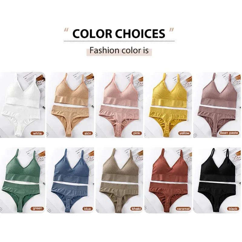 Sexy Yoga Lingerie Set - Seamless Top Women's Underwear with Thong Panties, Sports Bra, G-String Brassiere, Low Back Bralette, Sport Bra Set