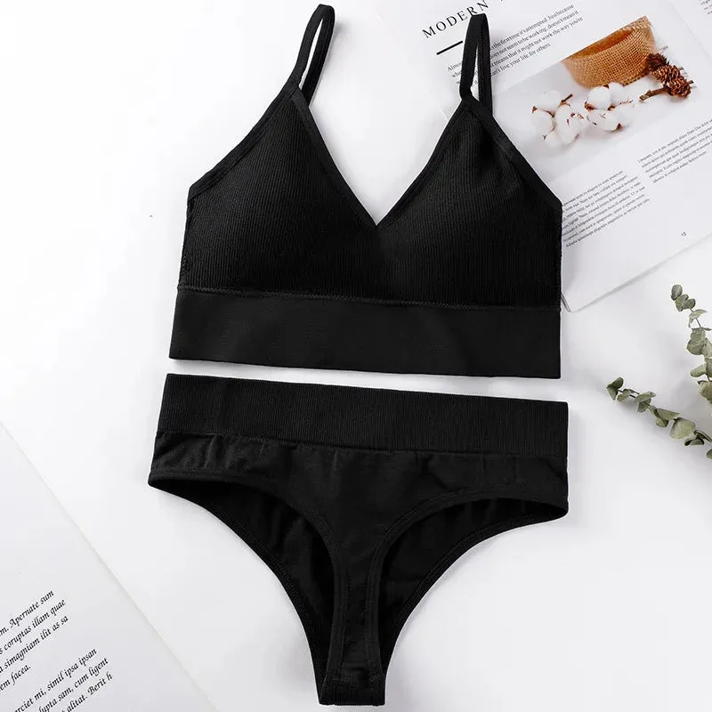 Sexy Yoga Lingerie Set - Seamless Top Women's Underwear with Thong Panties, Sports Bra, G-String Brassiere, Low Back Bralette, Sport Bra Set