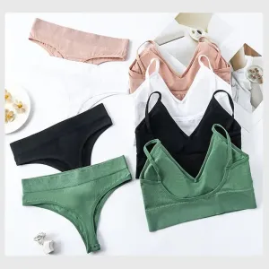 Sexy Yoga Lingerie Set - Seamless Top Women's Underwear with Thong Panties, Sports Bra, G-String Brassiere, Low Back Bralette, Sport Bra Set