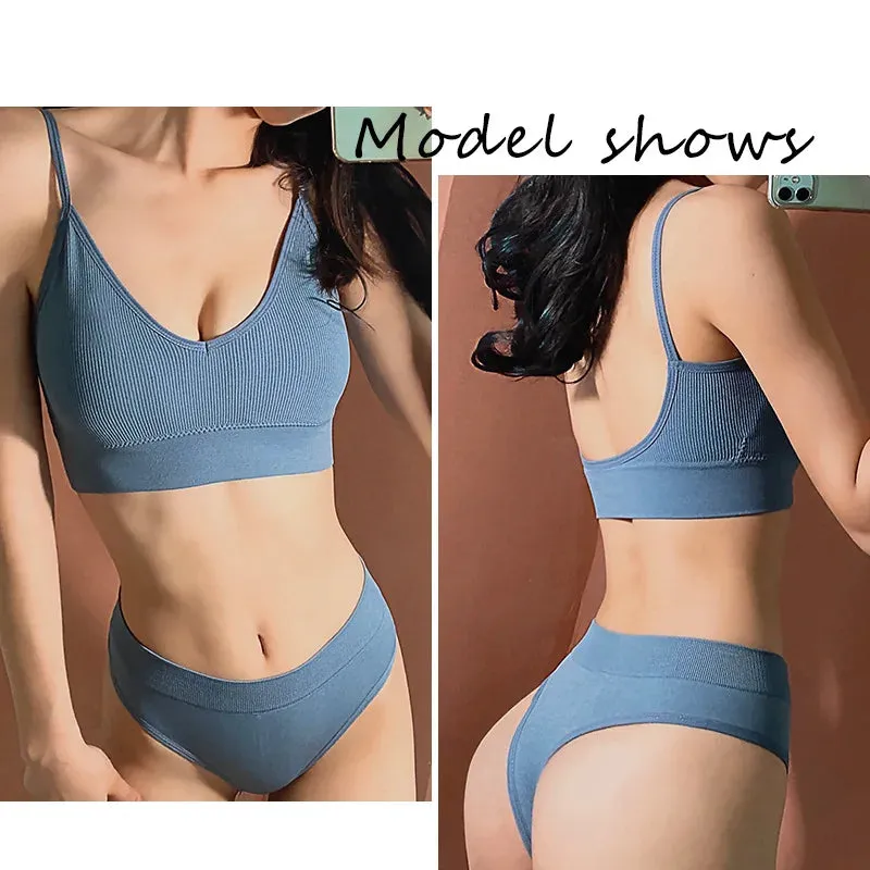 Sexy Yoga Lingerie Set - Seamless Top Women's Underwear with Thong Panties, Sports Bra, G-String Brassiere, Low Back Bralette, Sport Bra Set
