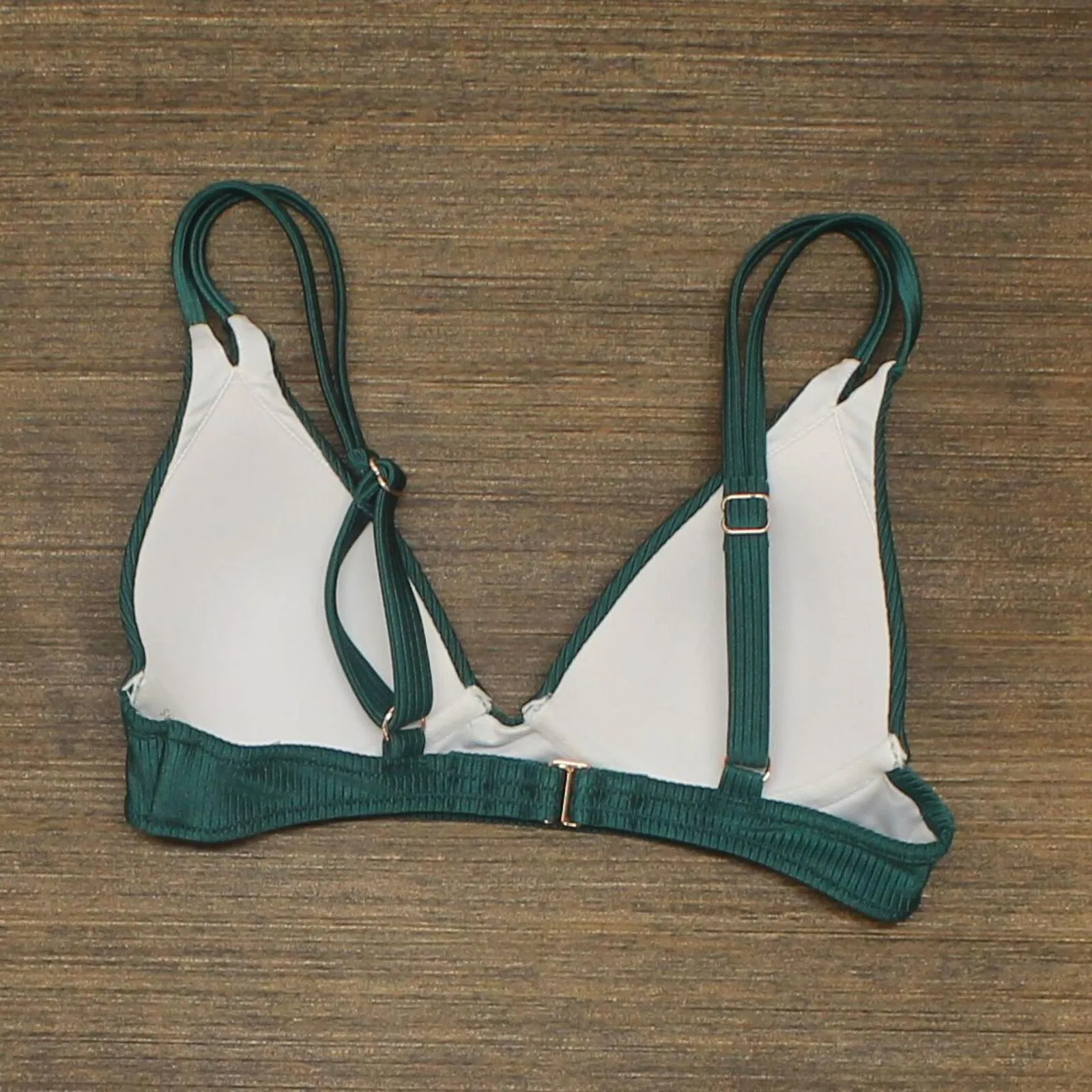 Shade & Shore Lightly Lined Shiny Ribbed Triangle Bikini Top Evergreen 32B