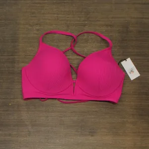 Shade & Shore Womens Lightly Lined V-Wire Ribbed Bikini Top AFP42 Raspberry 34DD