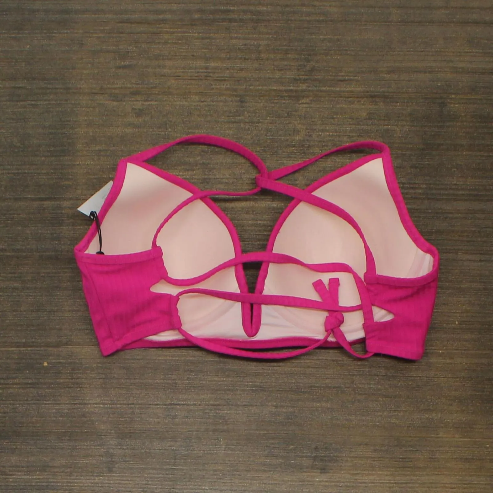 Shade & Shore Womens Lightly Lined V-Wire Ribbed Bikini Top AFP42 Raspberry 34DD