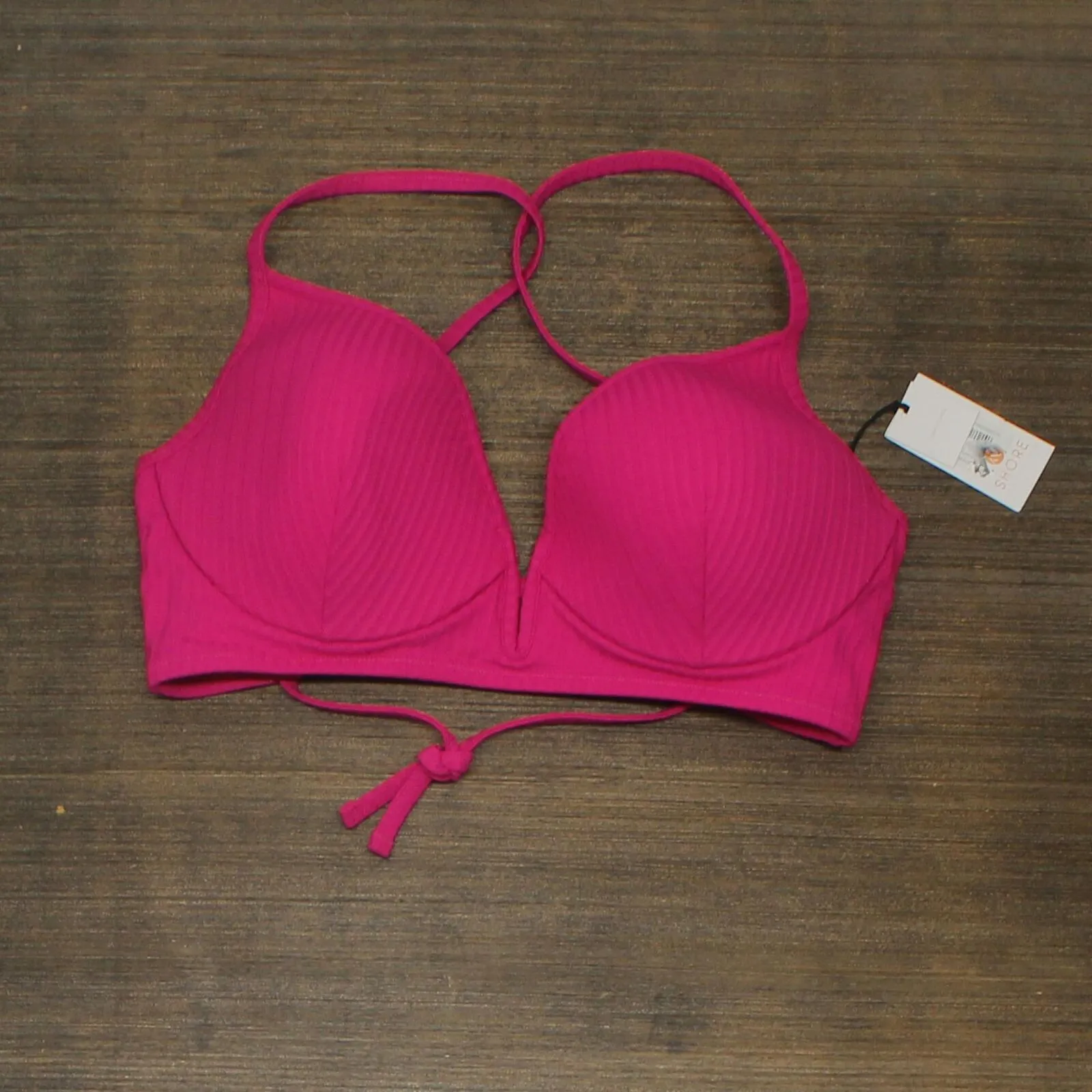 Shade & Shore Women's Lightly Lined V-Wire Ribbed Bikini Top AFP42