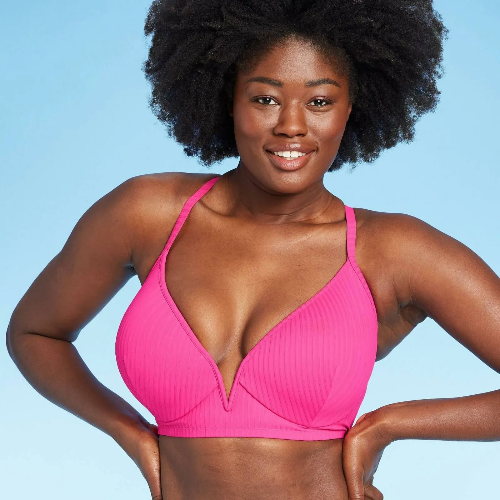 Shade & Shore Women's Lightly Lined V-Wire Ribbed Bikini Top