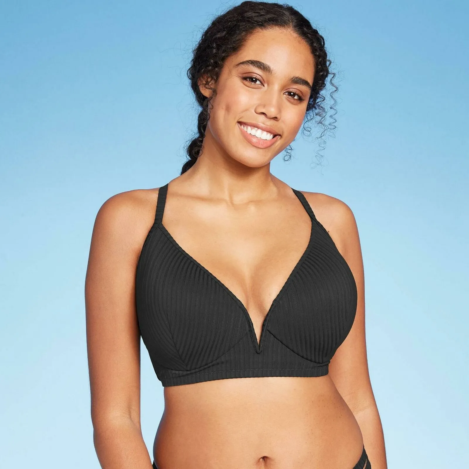 Shade & Shore Women's Lightly Lined V-Wire Ribbed Bikini Top