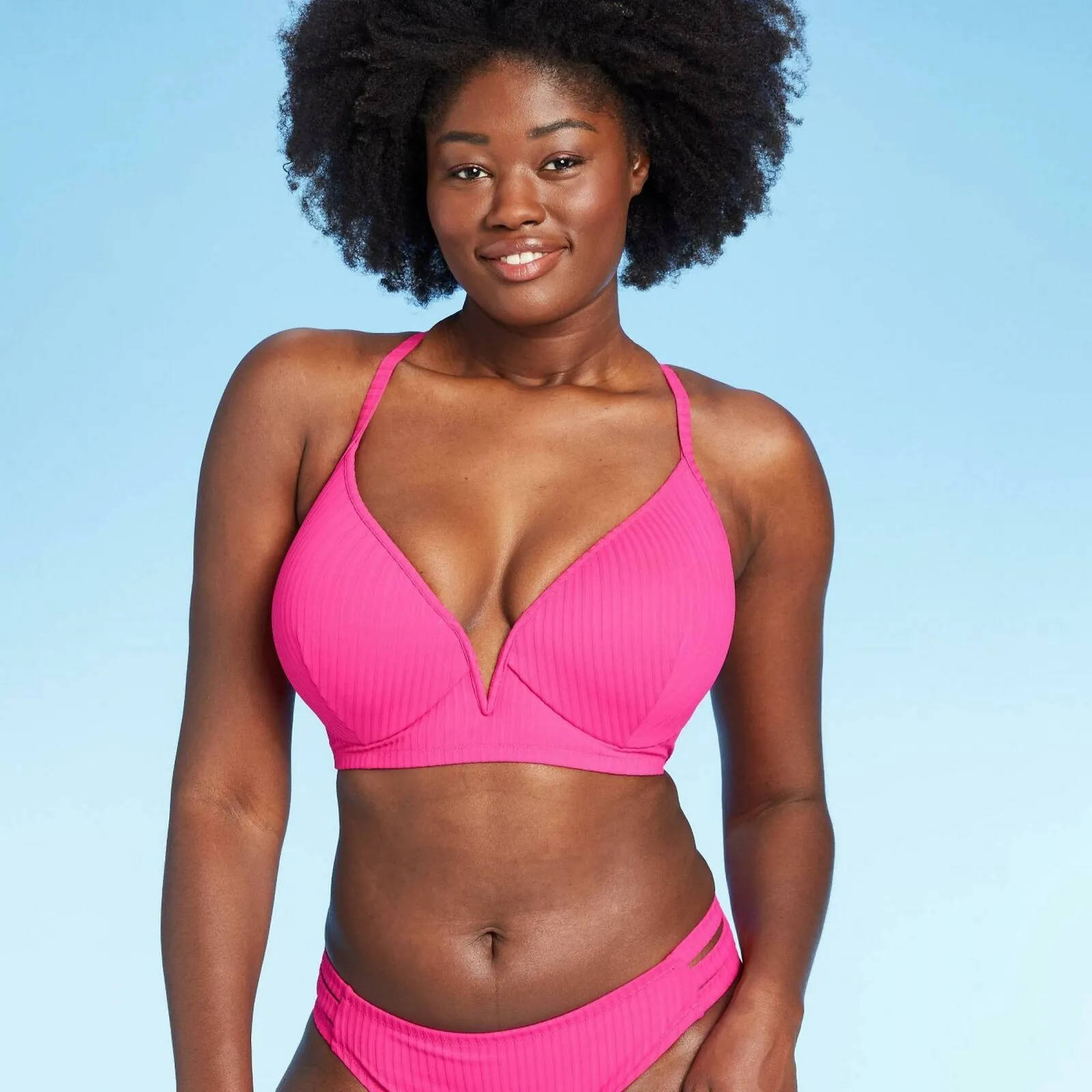 Shade & Shore Women's Lightly Lined V-Wire Ribbed Bikini Top