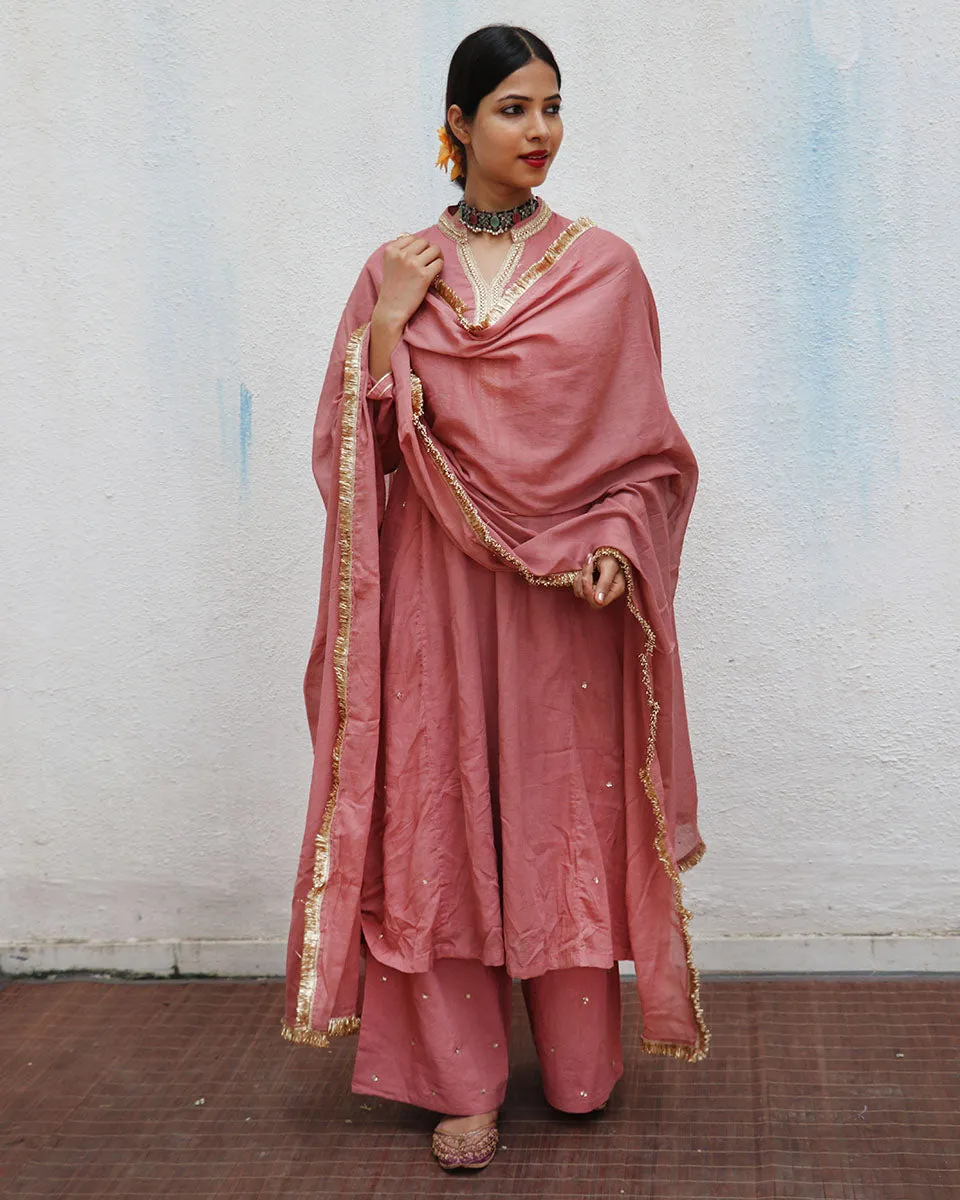 Shami Rose Mulmul Cotton Kurta Set with Dupatta Set of 3 - Jugnoo