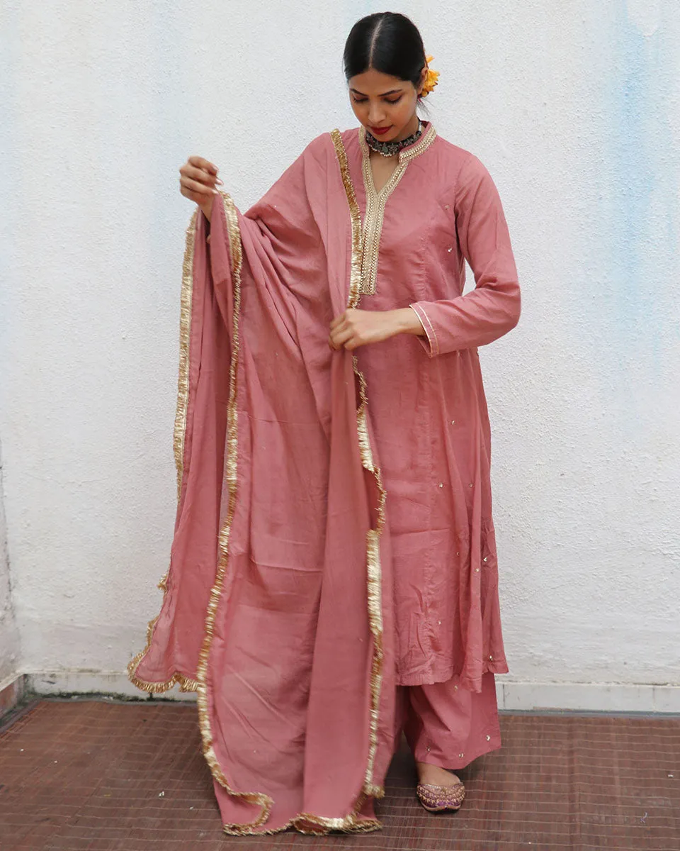 Shami Rose Mulmul Cotton Kurta Set with Dupatta Set of 3 - Jugnoo