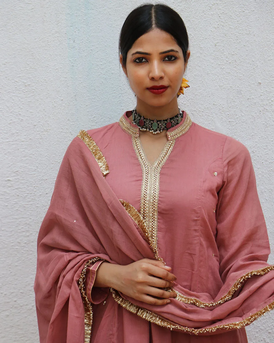 Shami Rose Mulmul Cotton Kurta Set with Dupatta Set of 3 - Jugnoo