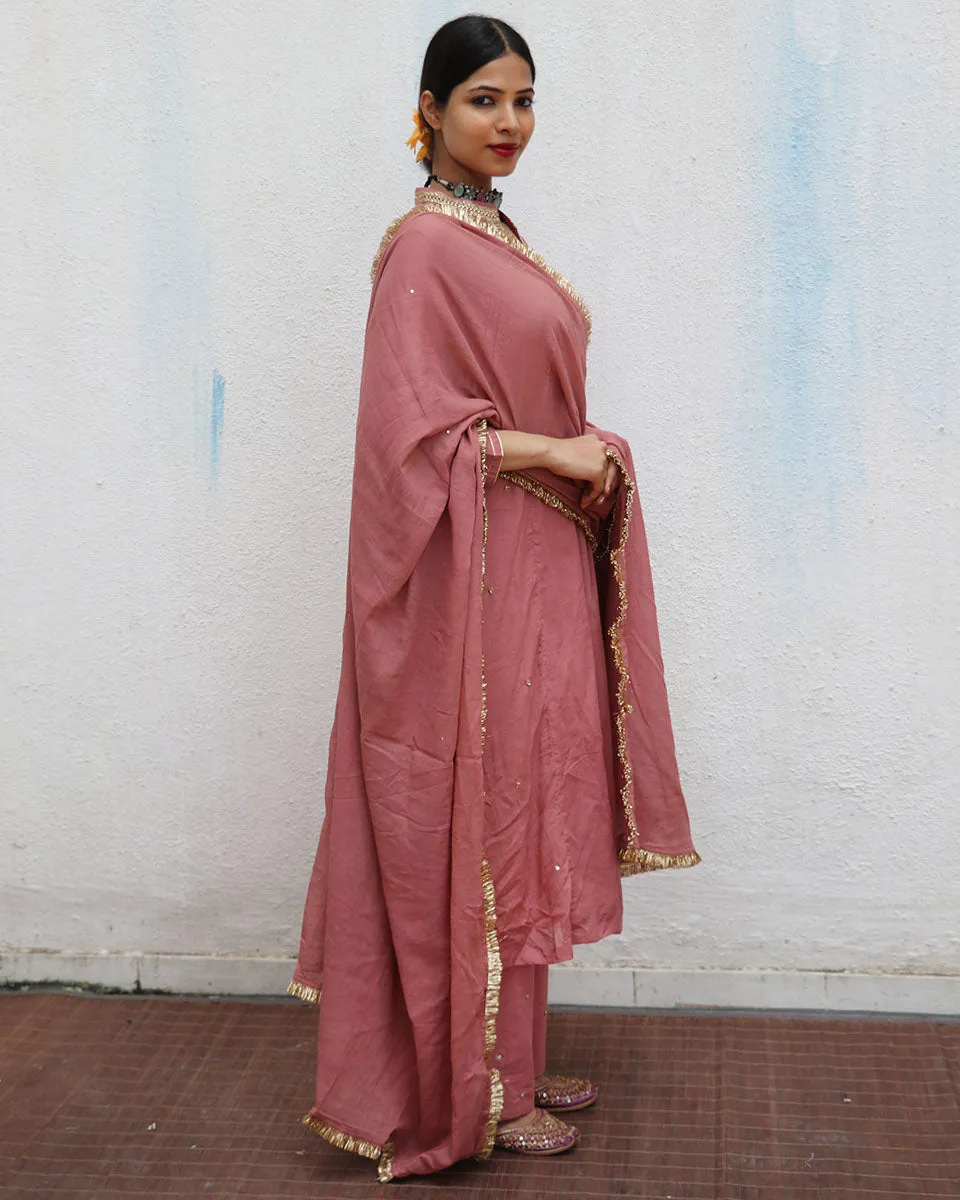 Shami Rose Mulmul Cotton Kurta Set with Dupatta Set of 3 - Jugnoo