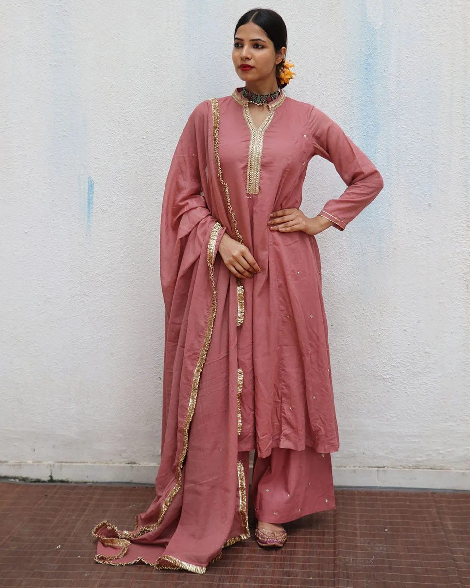 Shami Rose Mulmul Cotton Kurta Set with Dupatta Set of 3 - Jugnoo
