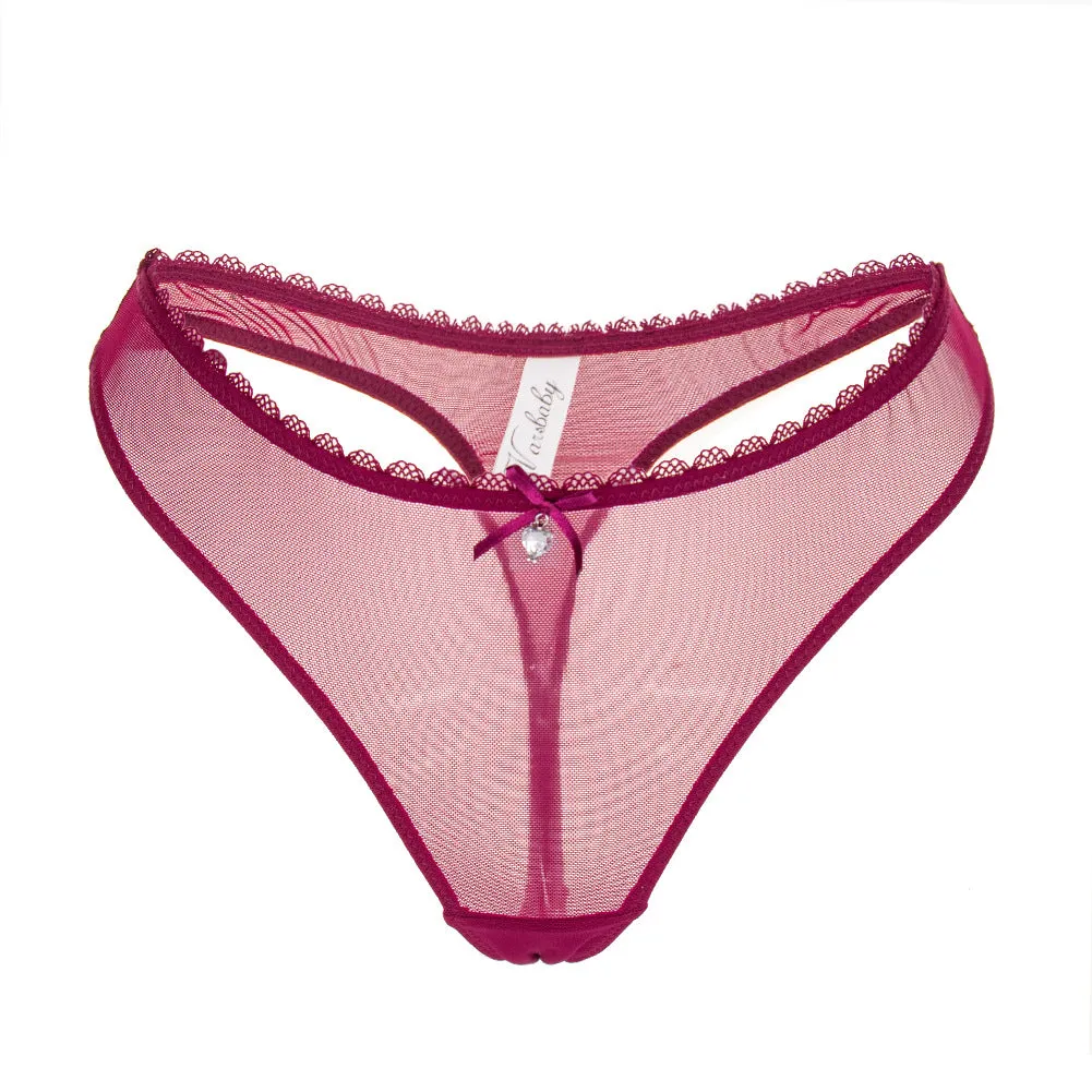 Sheer Lace Trim Thong