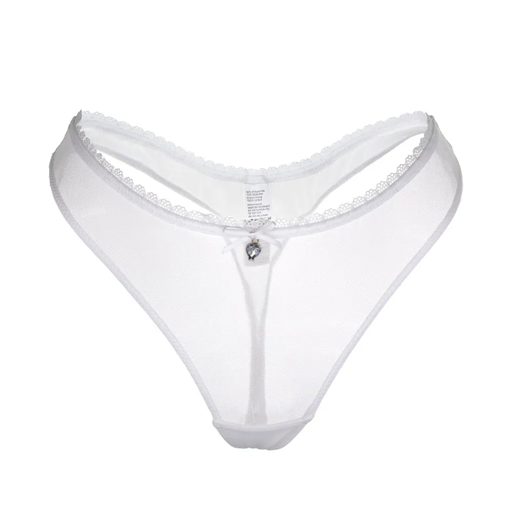 Sheer Lace Trim Thong