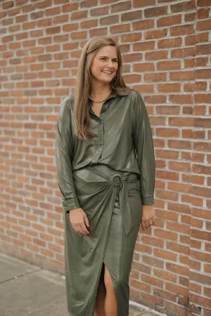Shimmer Olive Long Sleeve Button Down (XS-3XL)