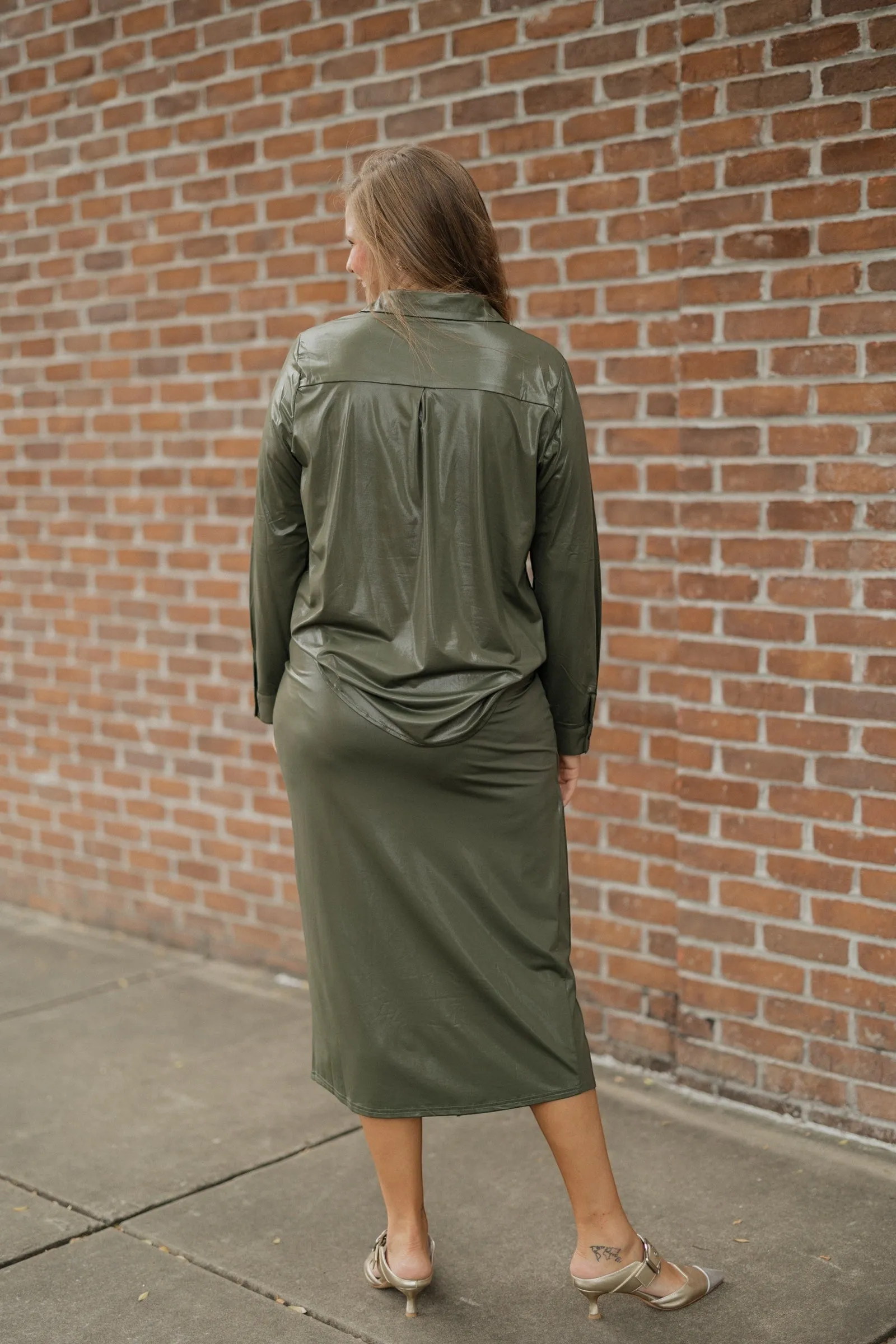 Shimmer Olive Long Sleeve Button Down (XS-3XL)