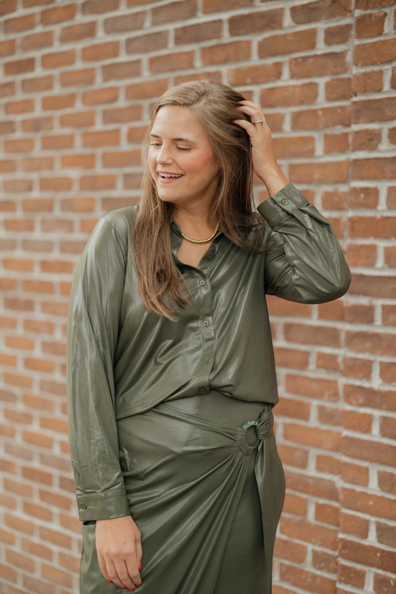 Shimmer Olive Long Sleeve Button Down (XS-3XL)
