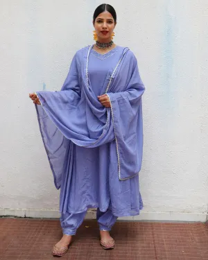 Shine Blue Mulmul Cotton Kurta Set with Dupatta Set of 3 - Jugnoo