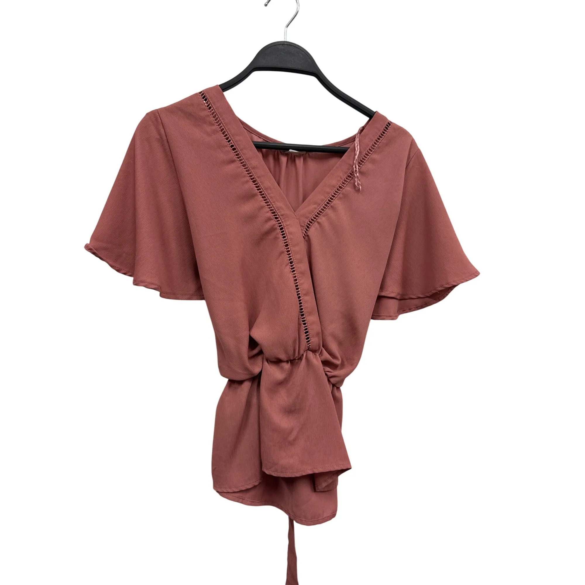 Sienna Sky Womens Mauve Pink Flutter Sleeve Wrap Top With Tie Waist