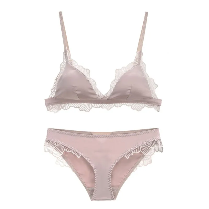 Simple Pink Lace Lingerie Set