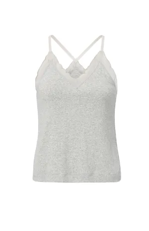 Singlet with woven details, V-neck, ruffles and cross straps