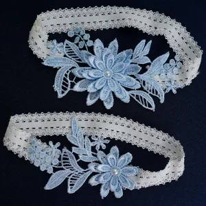 Sky Blue Elastic Lace Sexy Thigh Garter Belt