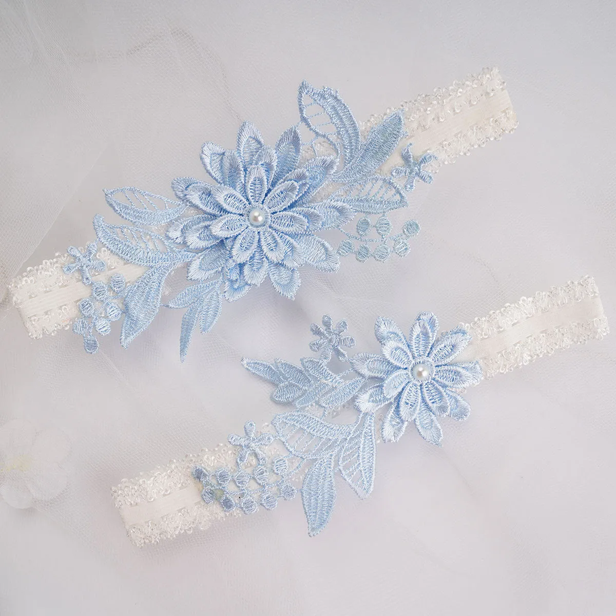 Sky Blue Elastic Lace Sexy Thigh Garter Belt