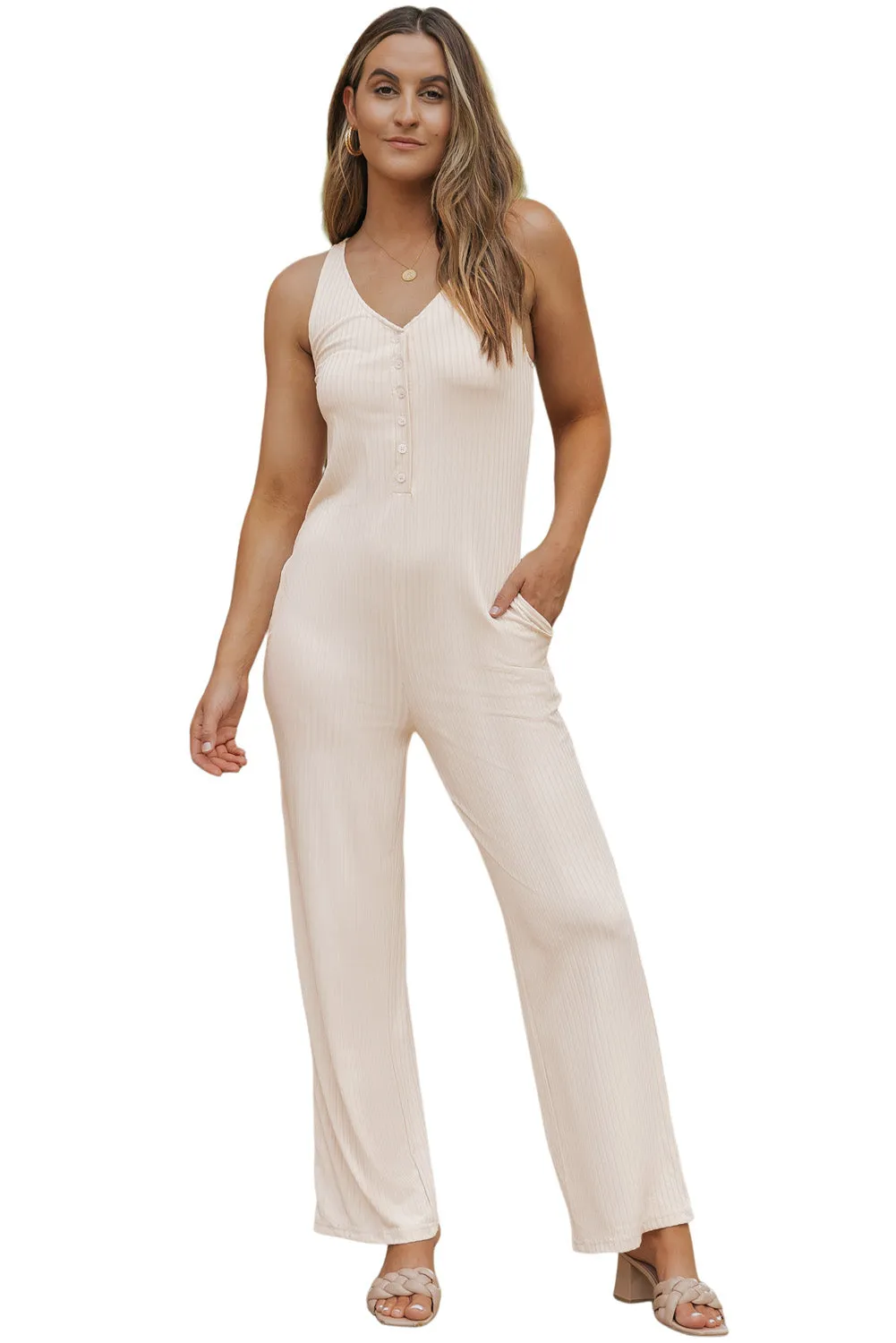 Sleeveless Ribbed Wide Leg Jumpsuit